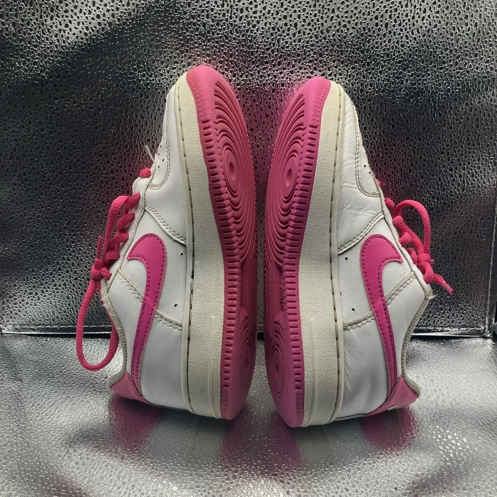 Nike Air Force 1 Low Top Leather Sneakers White/Pink Lace Up Kids US 1